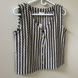 LOFT Chevron Zigzag Button Front Black & Beige Sleeveless Vest Sz S